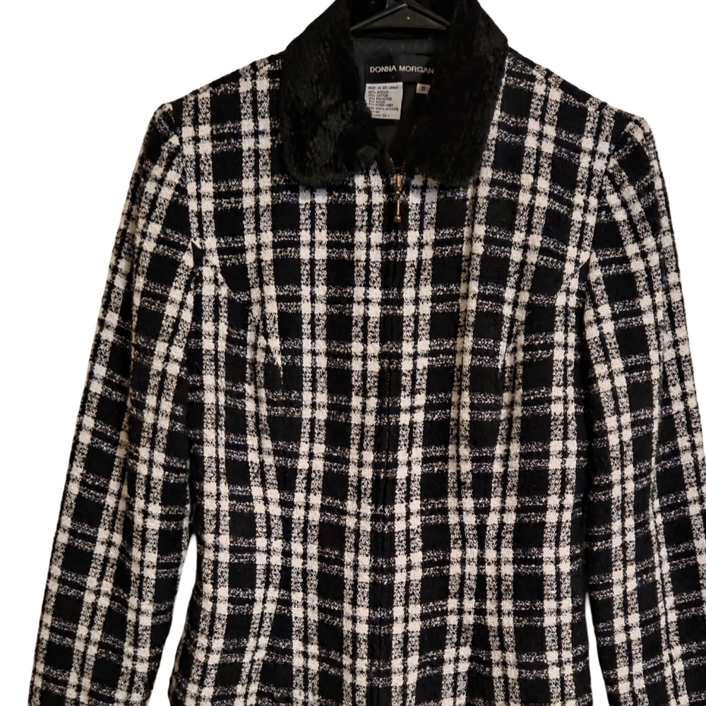 Donna Morgan Black & White Plaid Wool Blend Blazer - Size 6‎